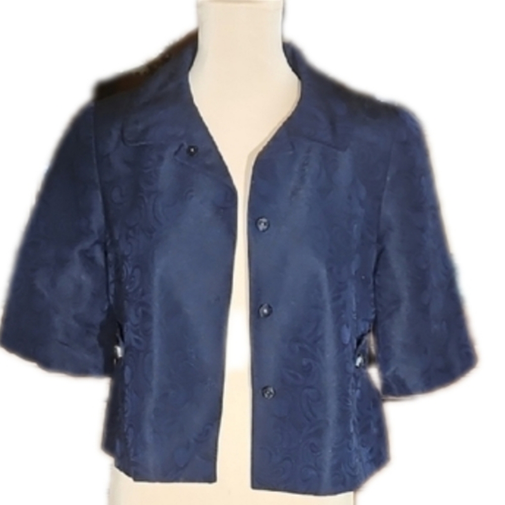 Elie Tahari Navy Blue Brocade Jacket